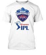 Half Sleeve Round Neck Men’s White Printed T-Shirt: Delhi Capitals